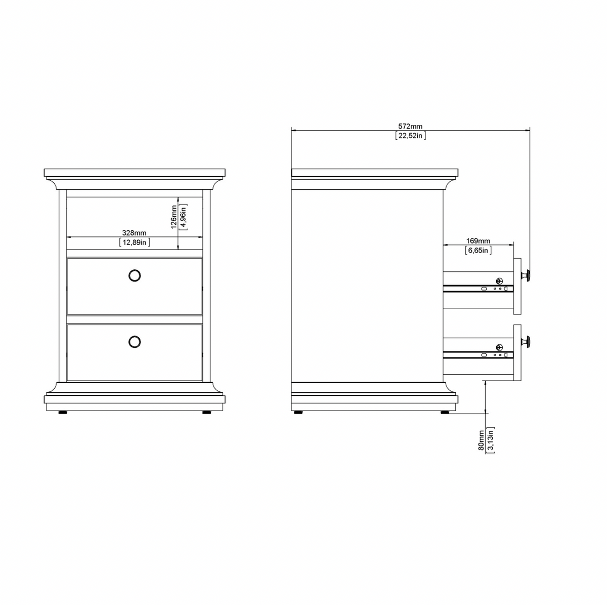 Table de chevet Paris White – 2 tiroirs