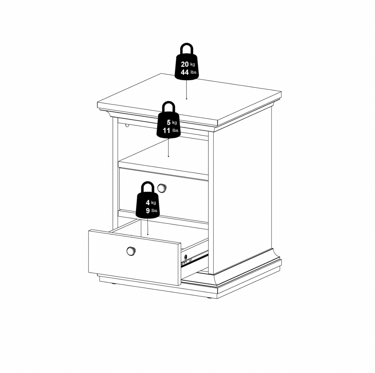 Table de chevet Paris White – 2 tiroirs