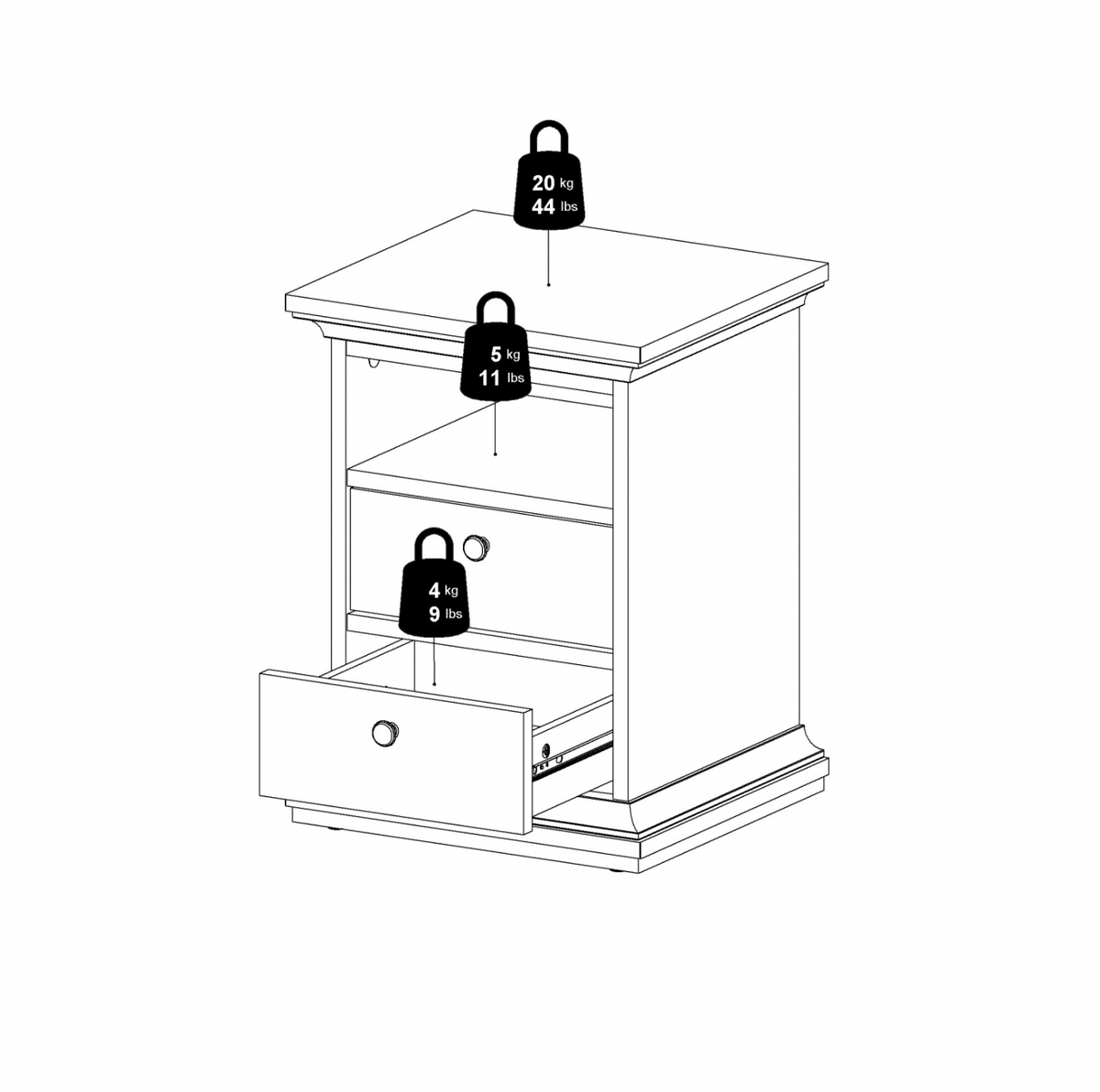 Table de chevet Paris Grey – 2 tiroirs