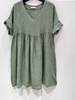 Robe en lin à col V - Dusty green