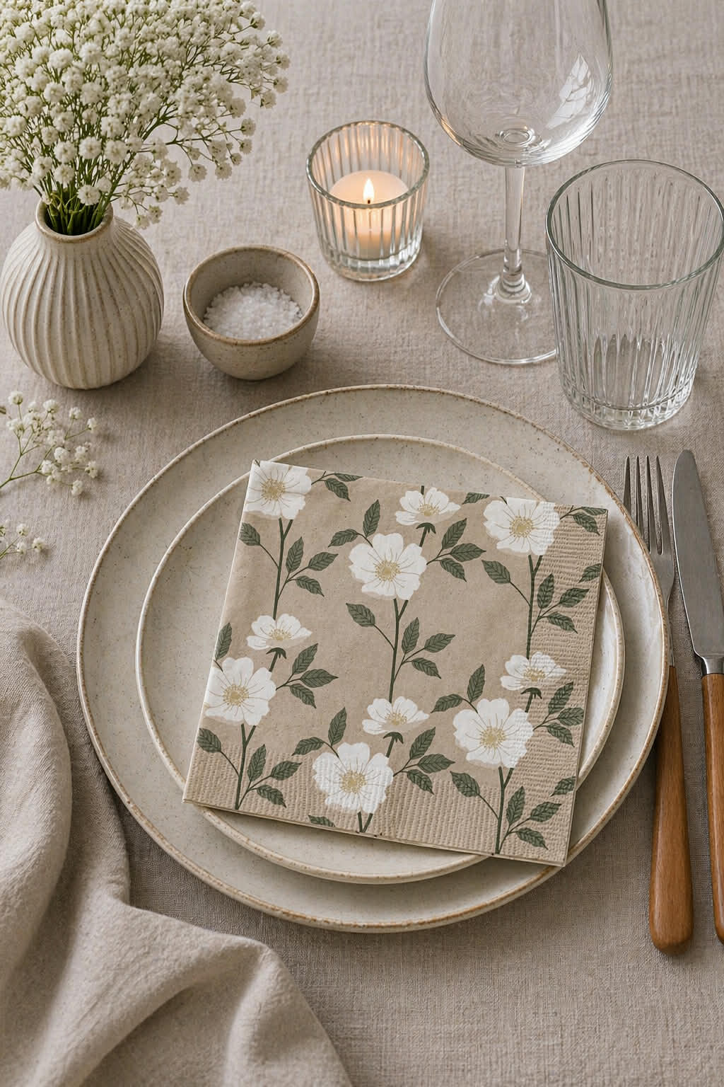 Serviettes beige flower - 20 pièces