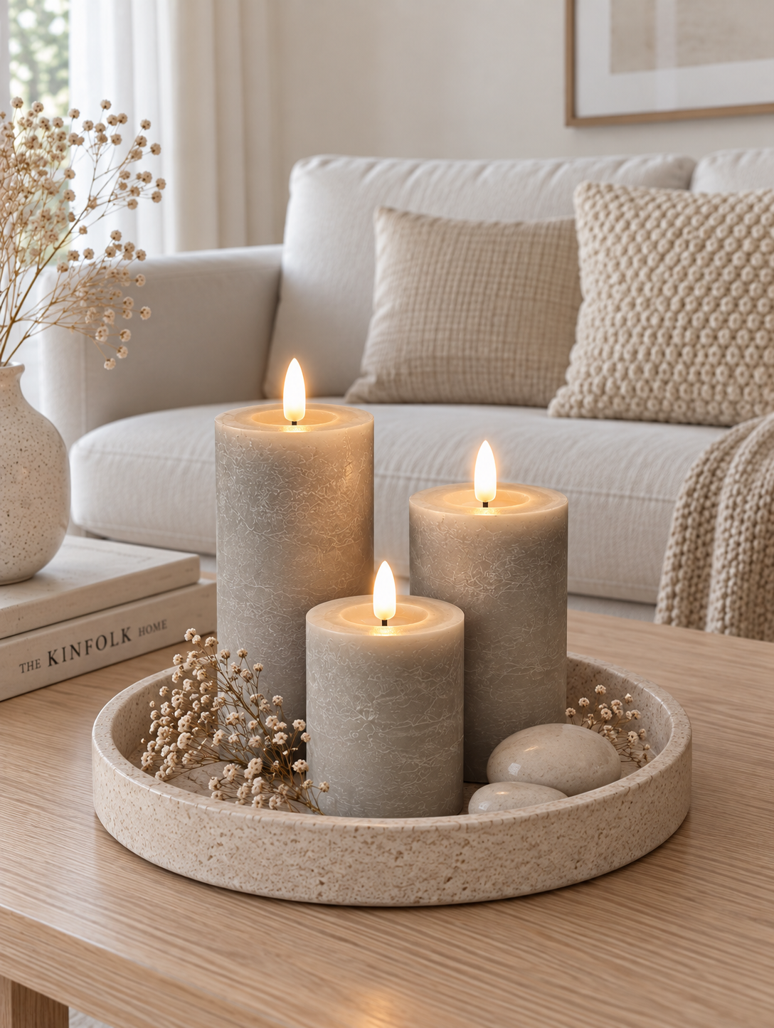 Bougies LED bloc / Sable – lot de 3 bougies rustiques