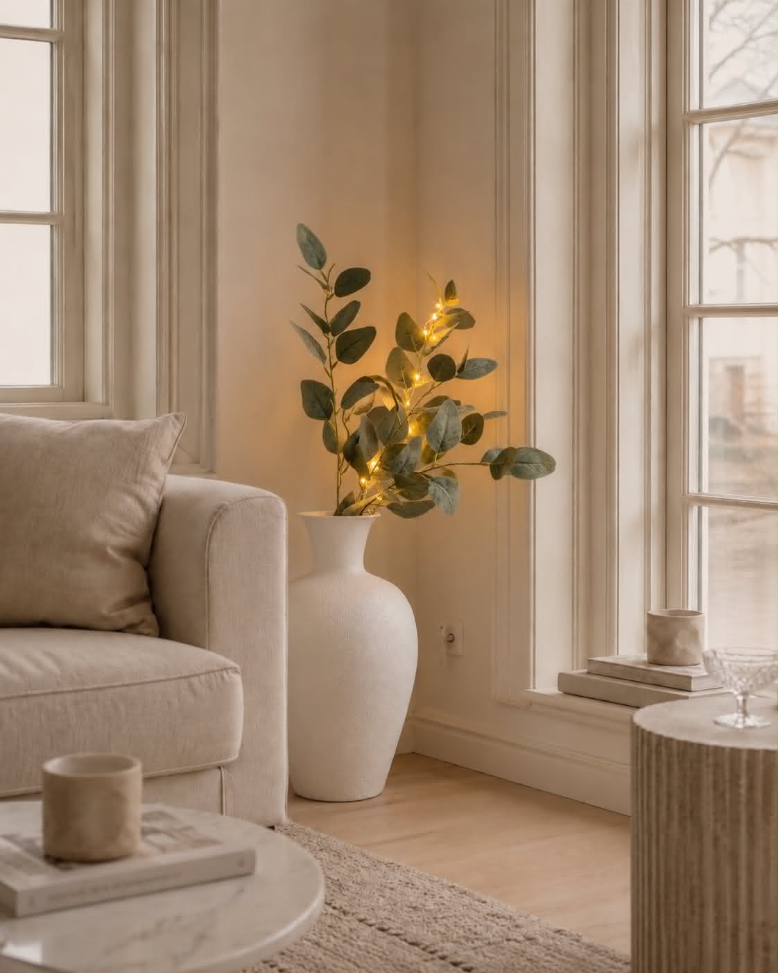 Branche d’eucalyptus avec lumière - 100 cm