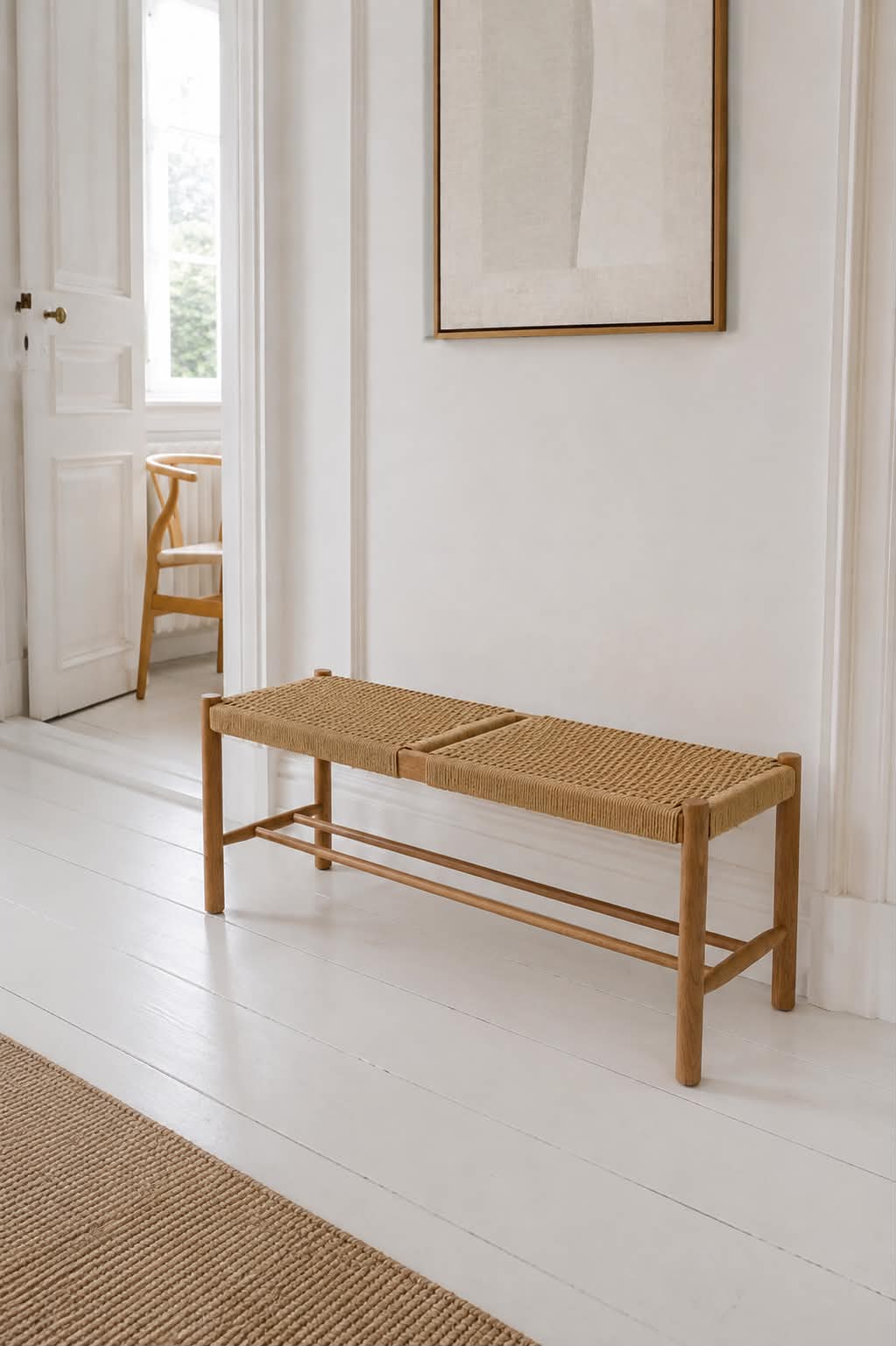 Banc Cotta en chêne massif et assise tressée - 110cm