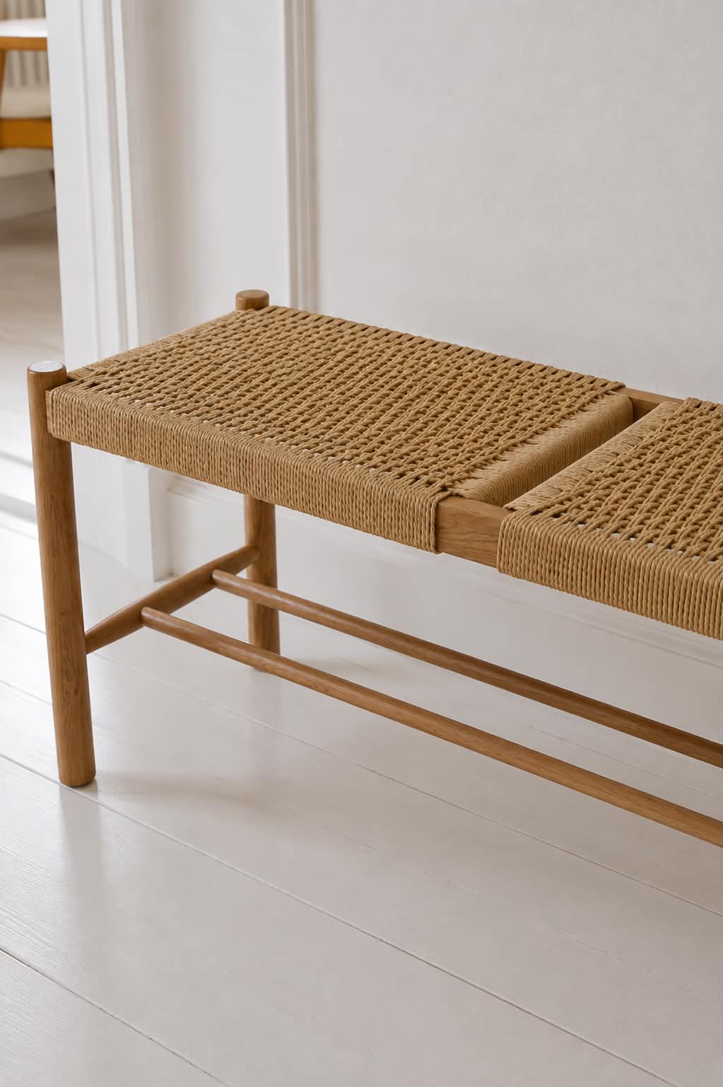Banc Cotta en chêne massif et assise tressée - 110cm