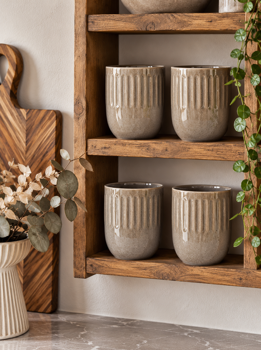 Lot de 4 mugs en grès - Beige