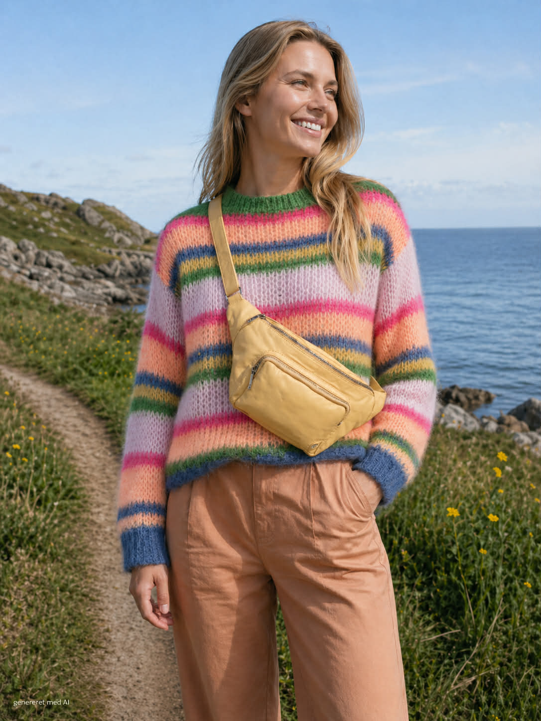 Pull en maille multi rayé - Orange Multi