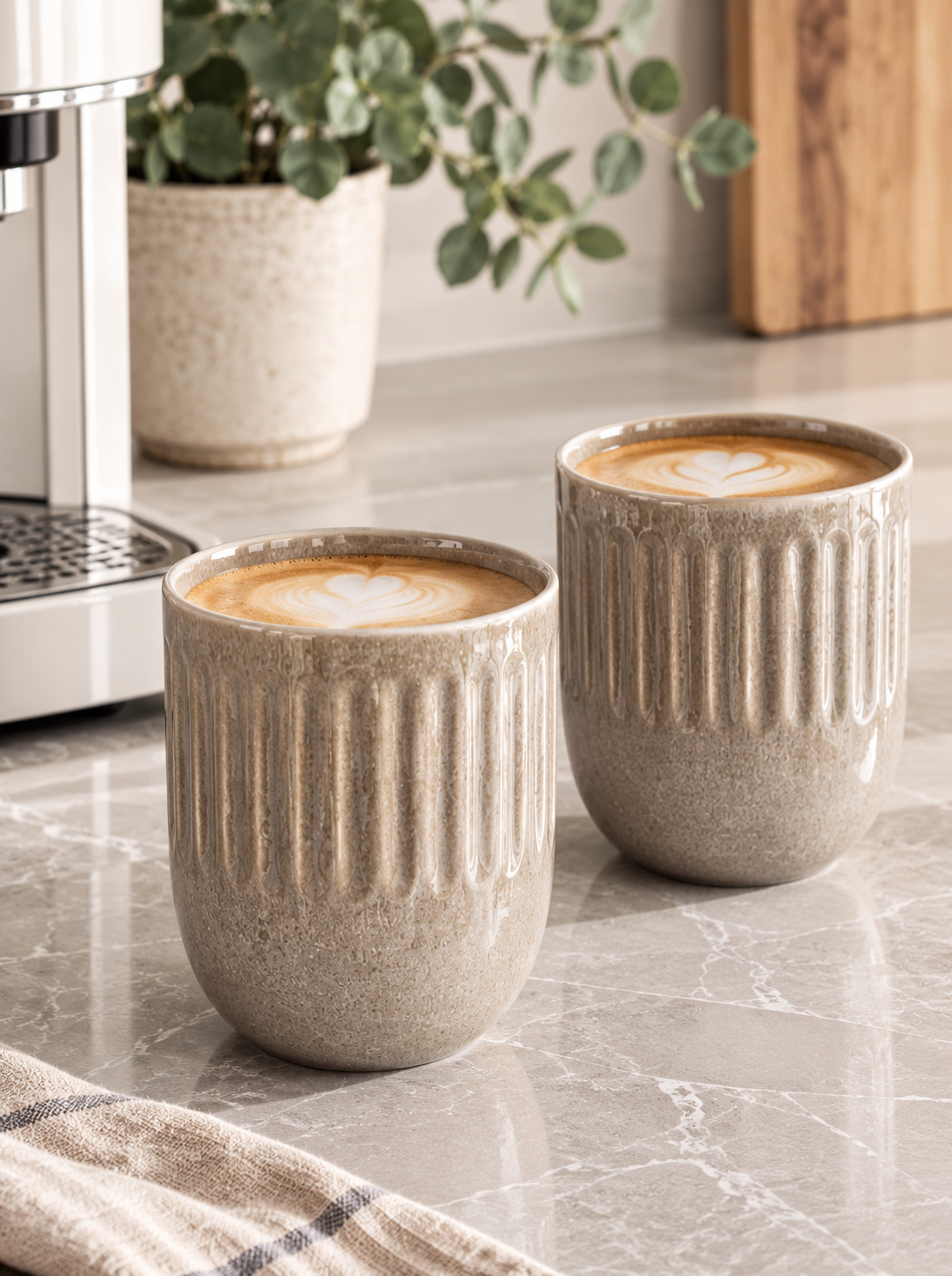 Lot de 4 mugs en grès - Beige
