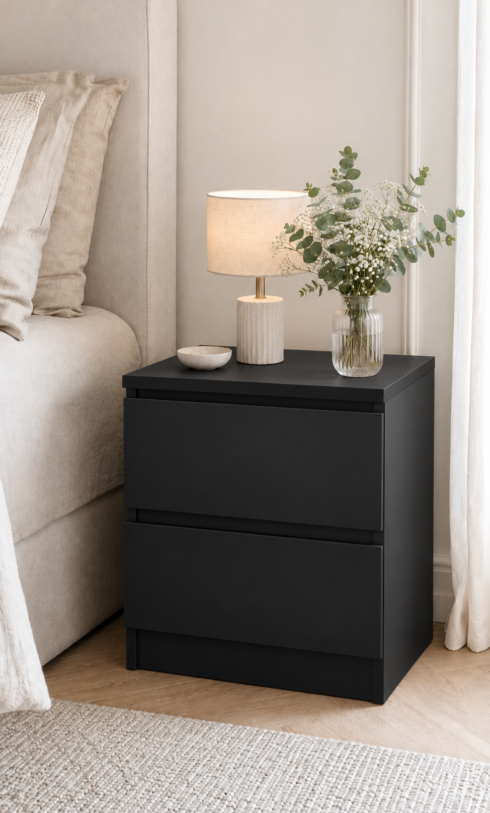 Table de chevet - Black 2 tiroirs en noir