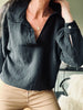 Blouse en coton gaufré – Stone black