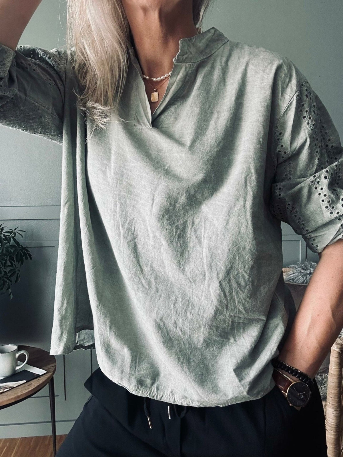 Bluse – Kaki Cold Wash - VIAMAJA.DK
