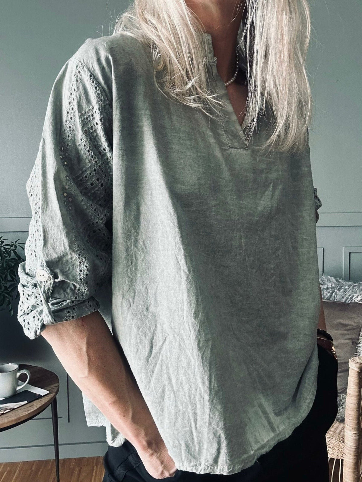 Bluse – Kaki Cold Wash - VIAMAJA.DK