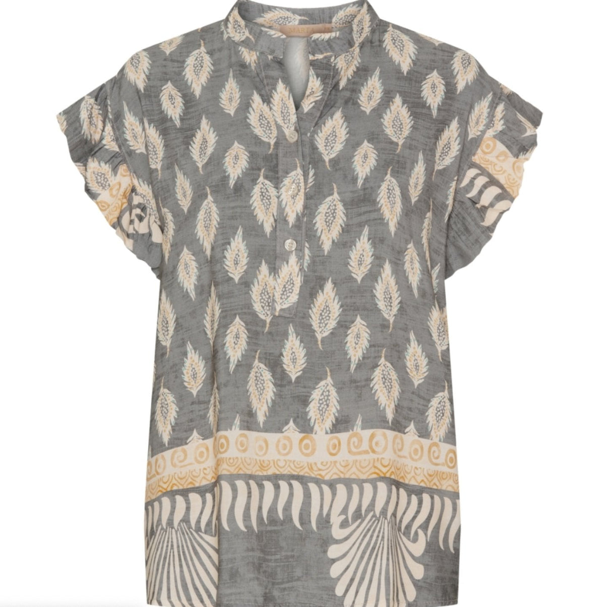 Bluse med flæsekant – Grey Nadia - VIAMAJA.DK