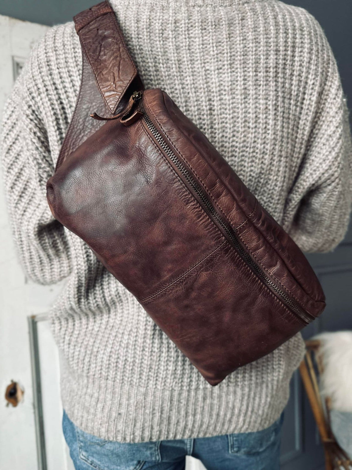 Bumbag Big Leather - Dark cognac - VIAMAJA.DK
