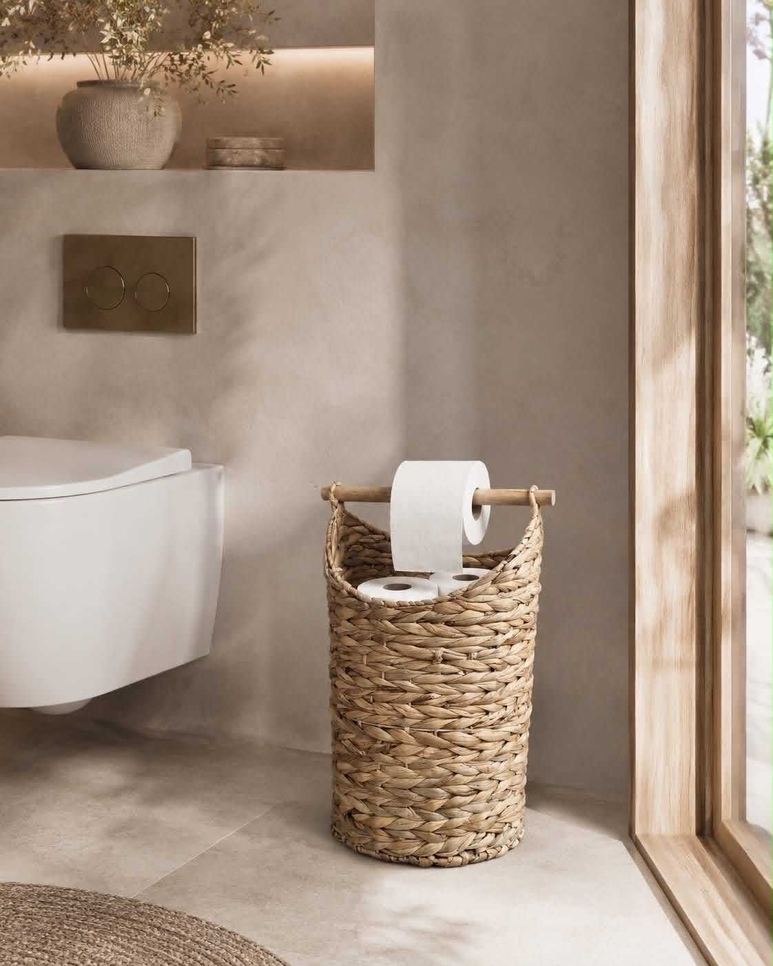 Panier avec porte-papier toilette – Naturel clair