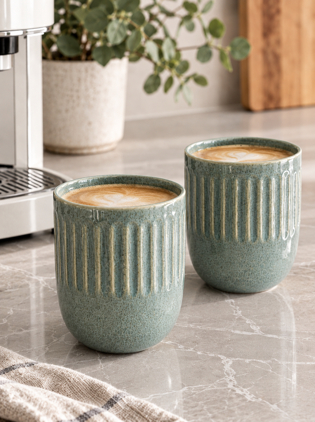 Lot de mugs en grès 4 pcs - Vert doux