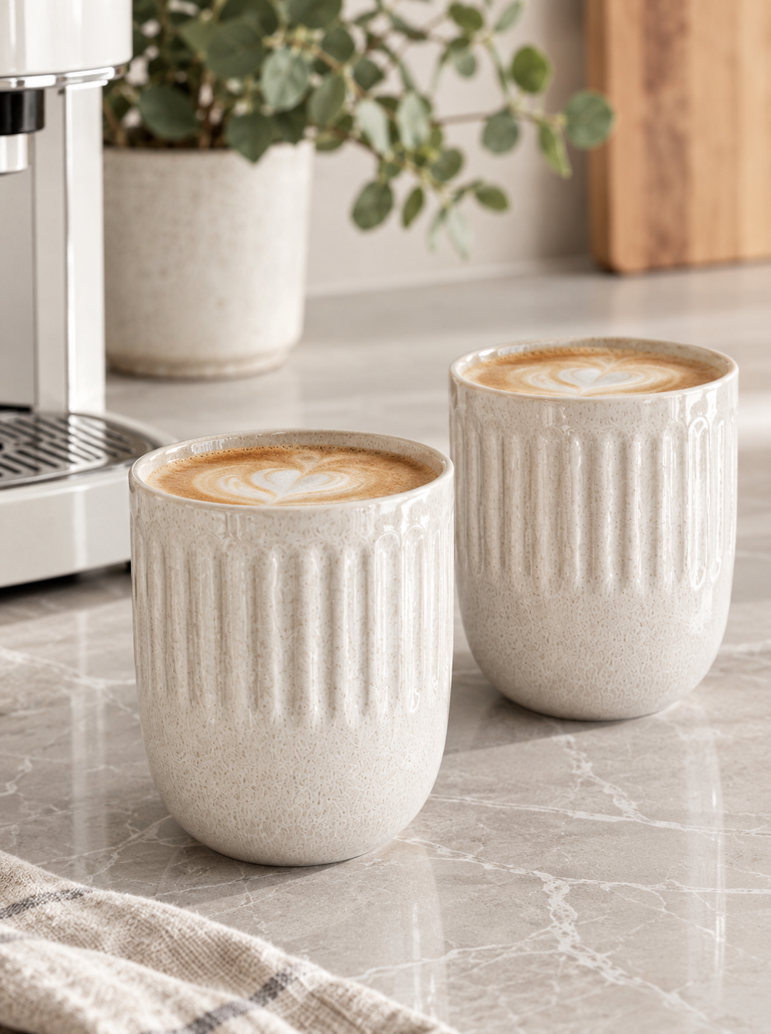 Lot de 4 mugs en grès - Crème
