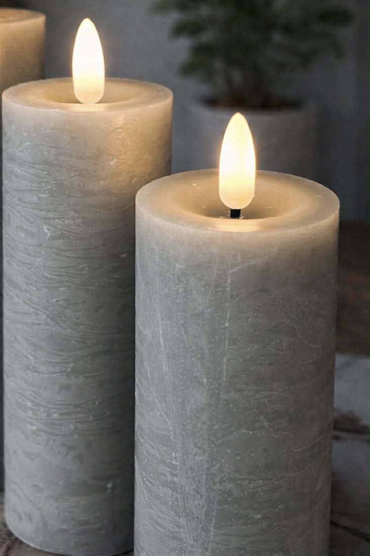 Bougies LED pilier / Sable – lot de 3 rustique dia 5 cm