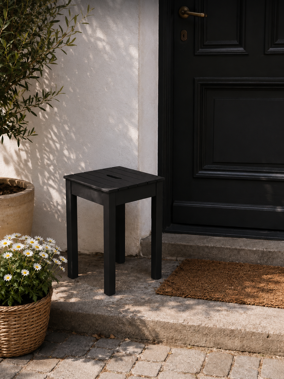 Tabouret noir - pour intérieur / extérieur