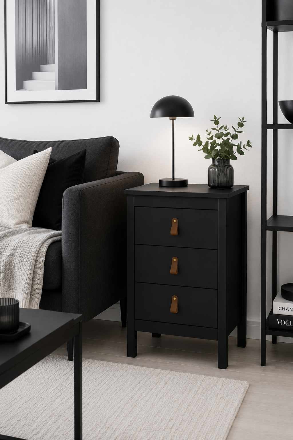 Table de chevet Madrid avec 3 tiroirs - Black