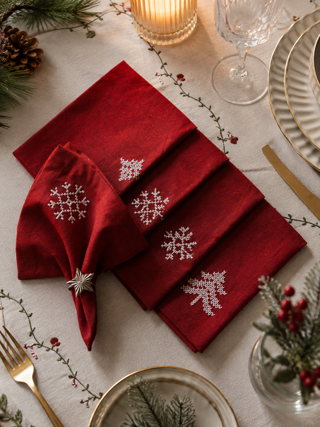 Serviettes de table Noël rouge - 4 pièces
