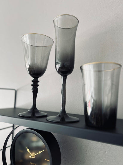 Champagneglas - Røgfarvet med guldkant - VIAMAJA.DK