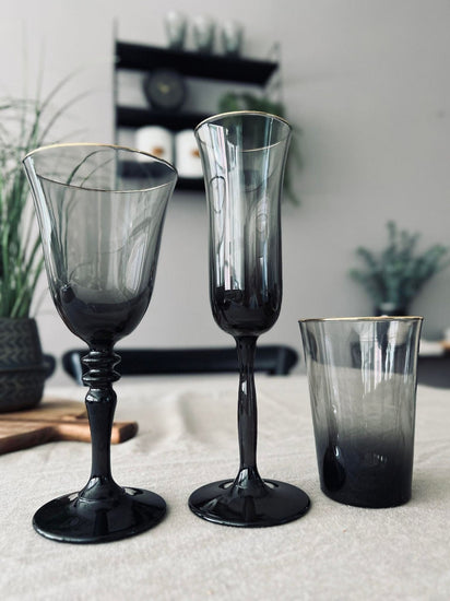 Champagneglas - Røgfarvet med guldkant - VIAMAJA.DK