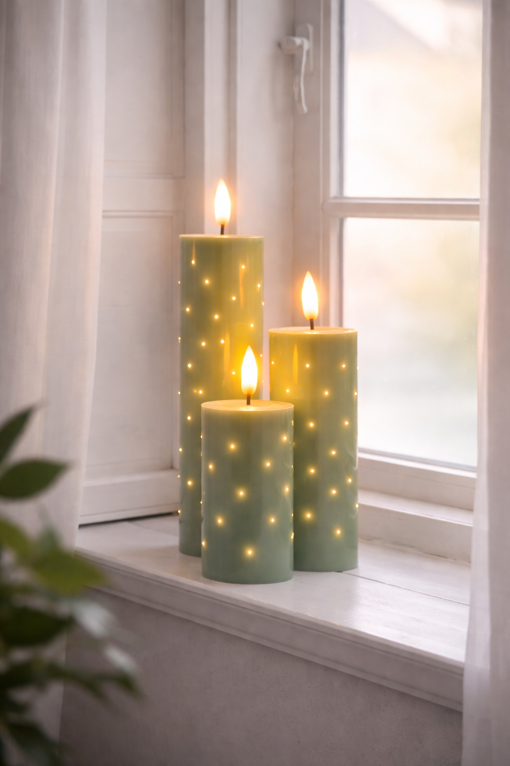 Bougie bloc LED TWINKLE Verte - Lot de 3