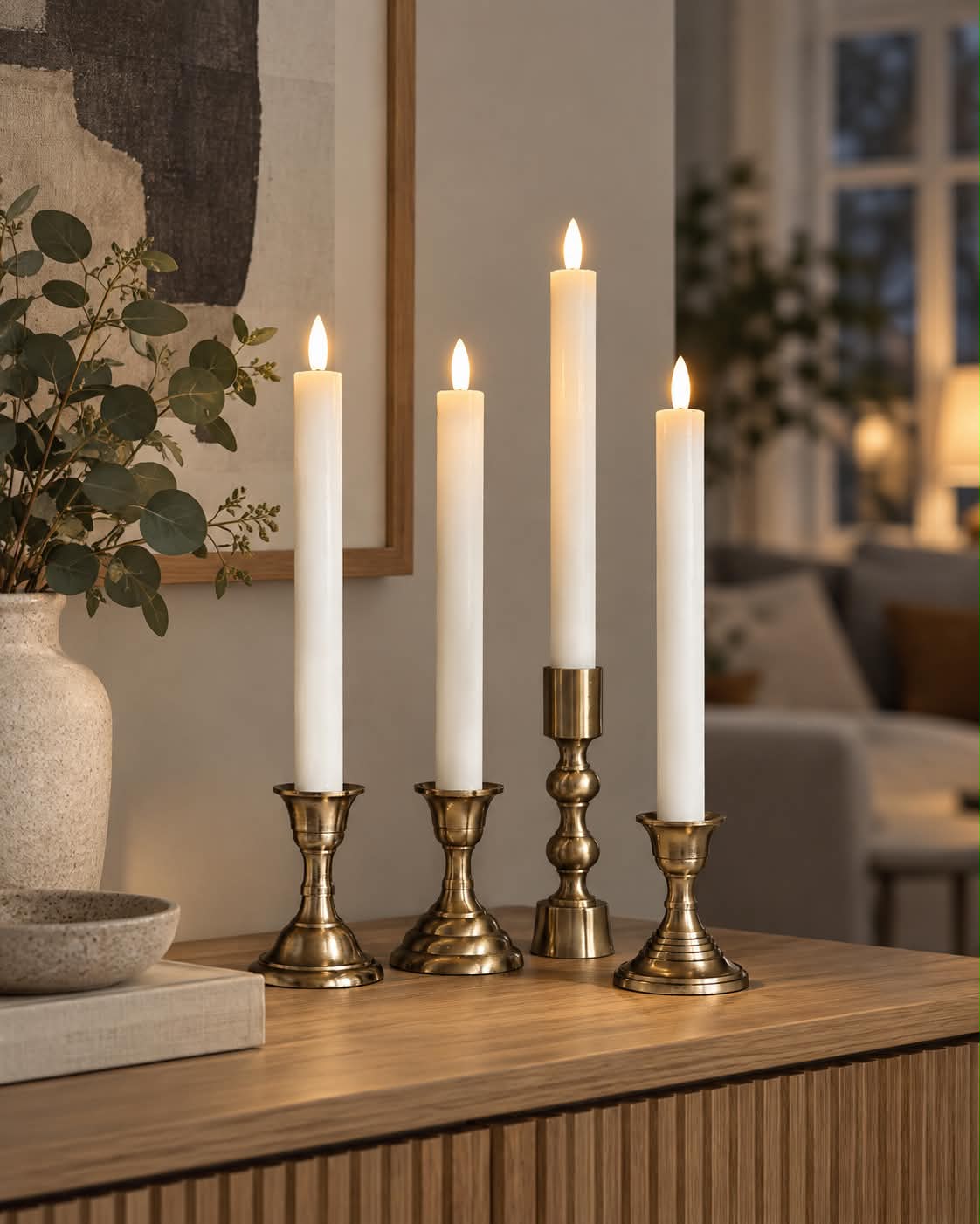 Bougies LED sur pied 4 pcs - Blanc