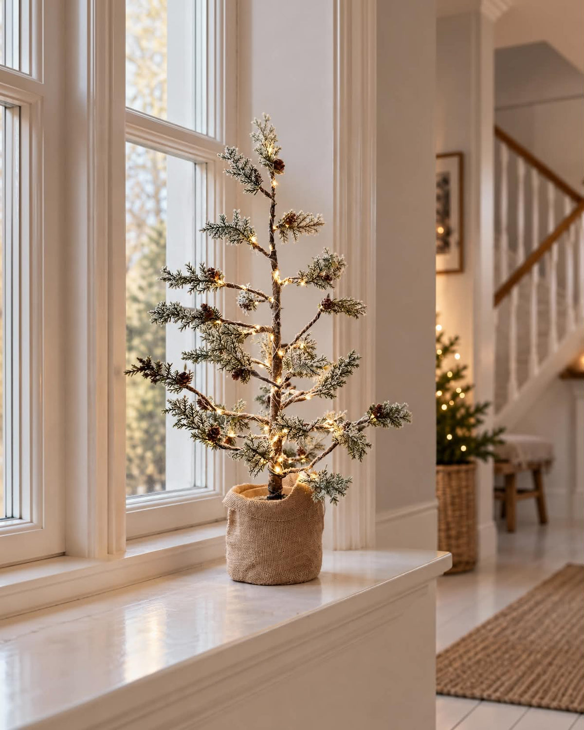 Sapin de Noël avec cônes et guirlande lumineuse - 70 cm
