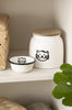 Boîte pour nourriture pour chat blanche avec motif chat et couvercle en bois 2,2 litres
