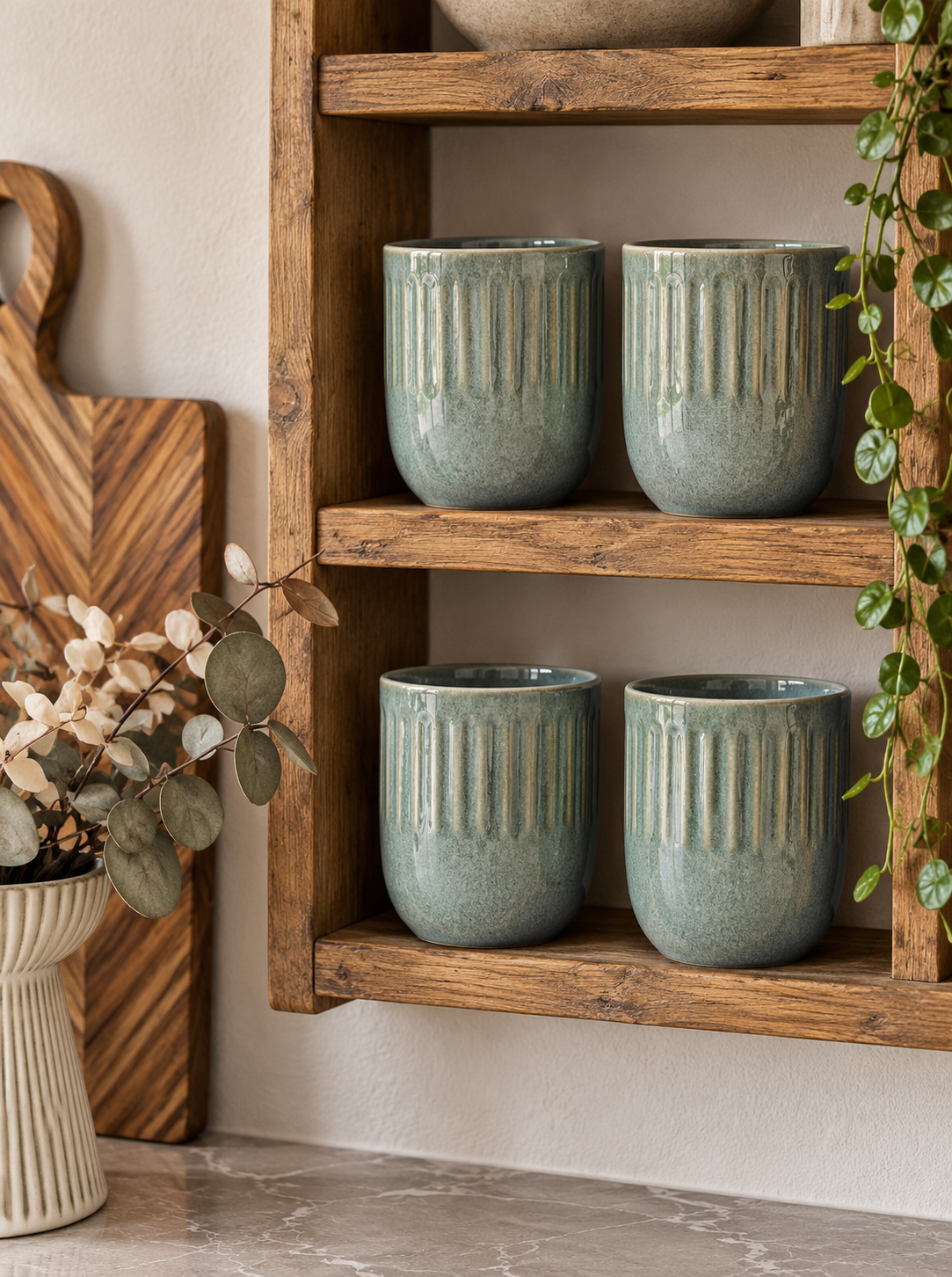 Lot de mugs en grès 4 pcs - Vert doux