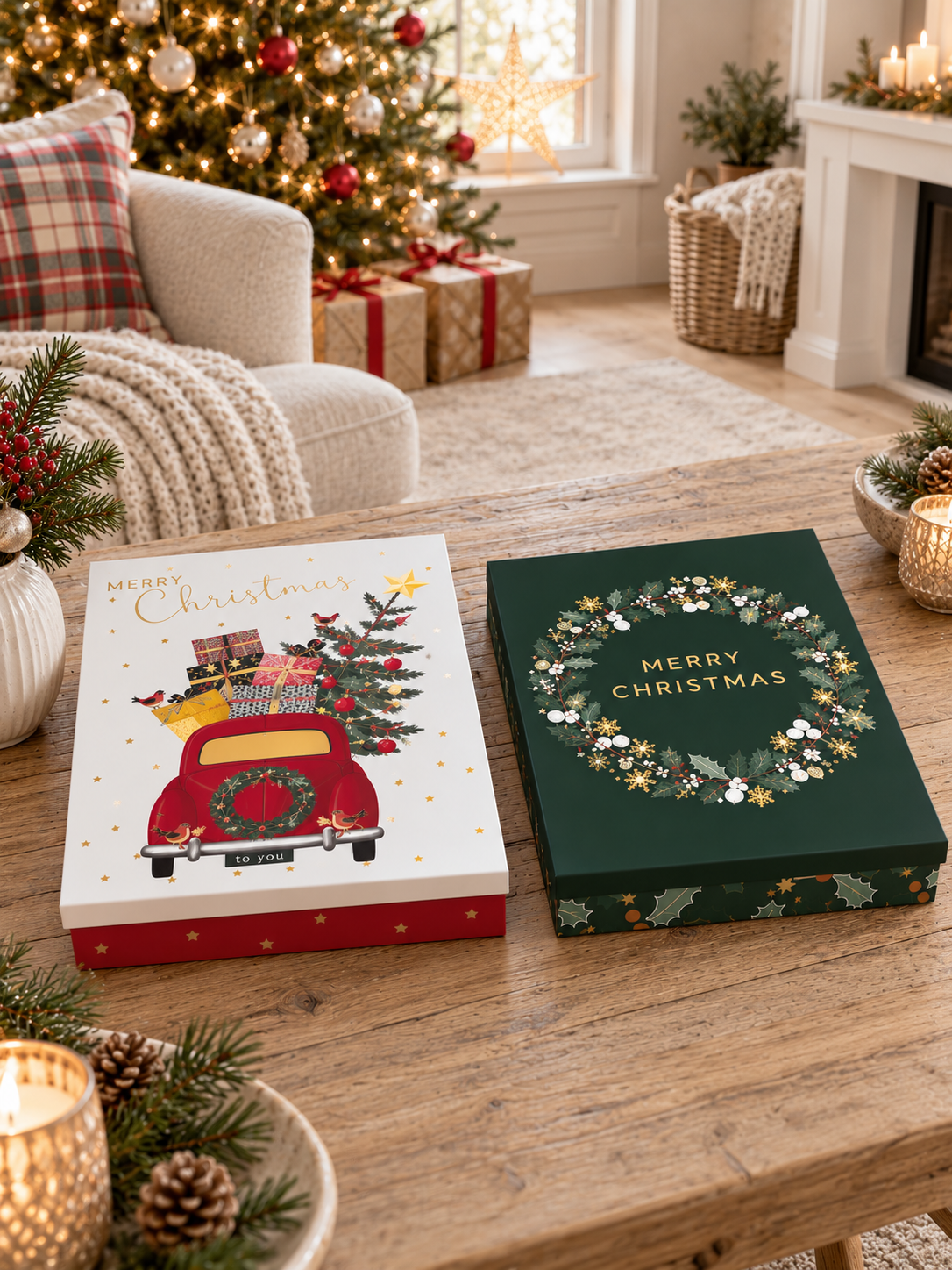 Lot de 2 boîtes cadeaux plates – motif de Noël