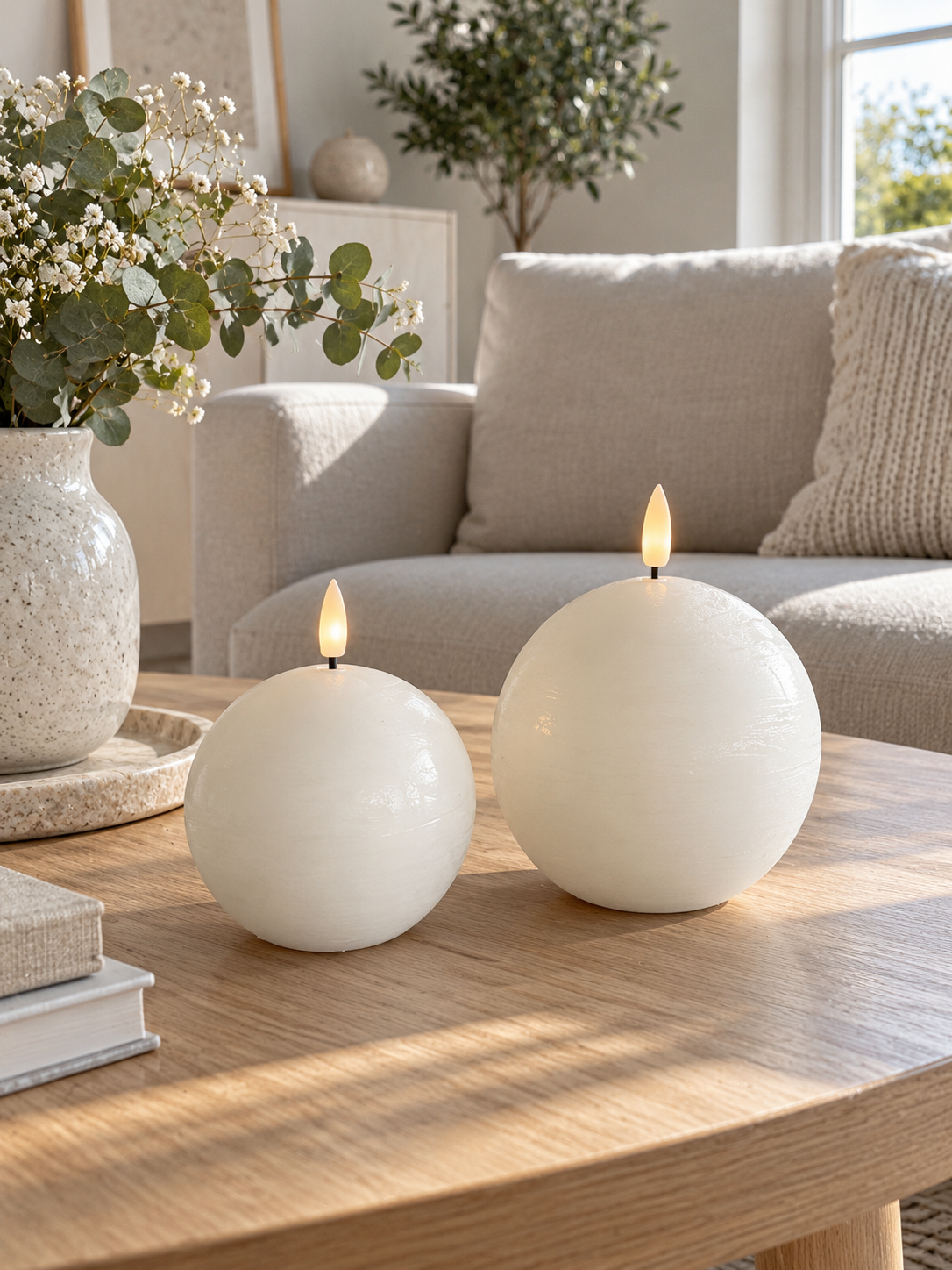 Kuglelys 2 stk med fjernbetjening - Whisper white