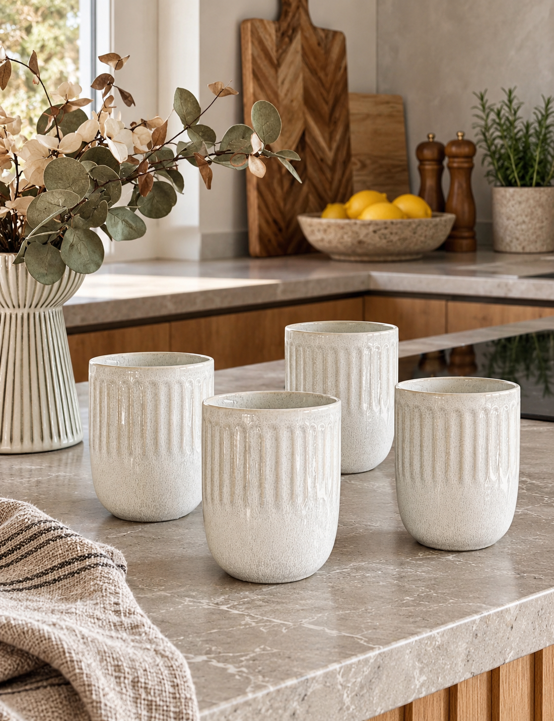 Lot de 4 mugs en grès - Crème