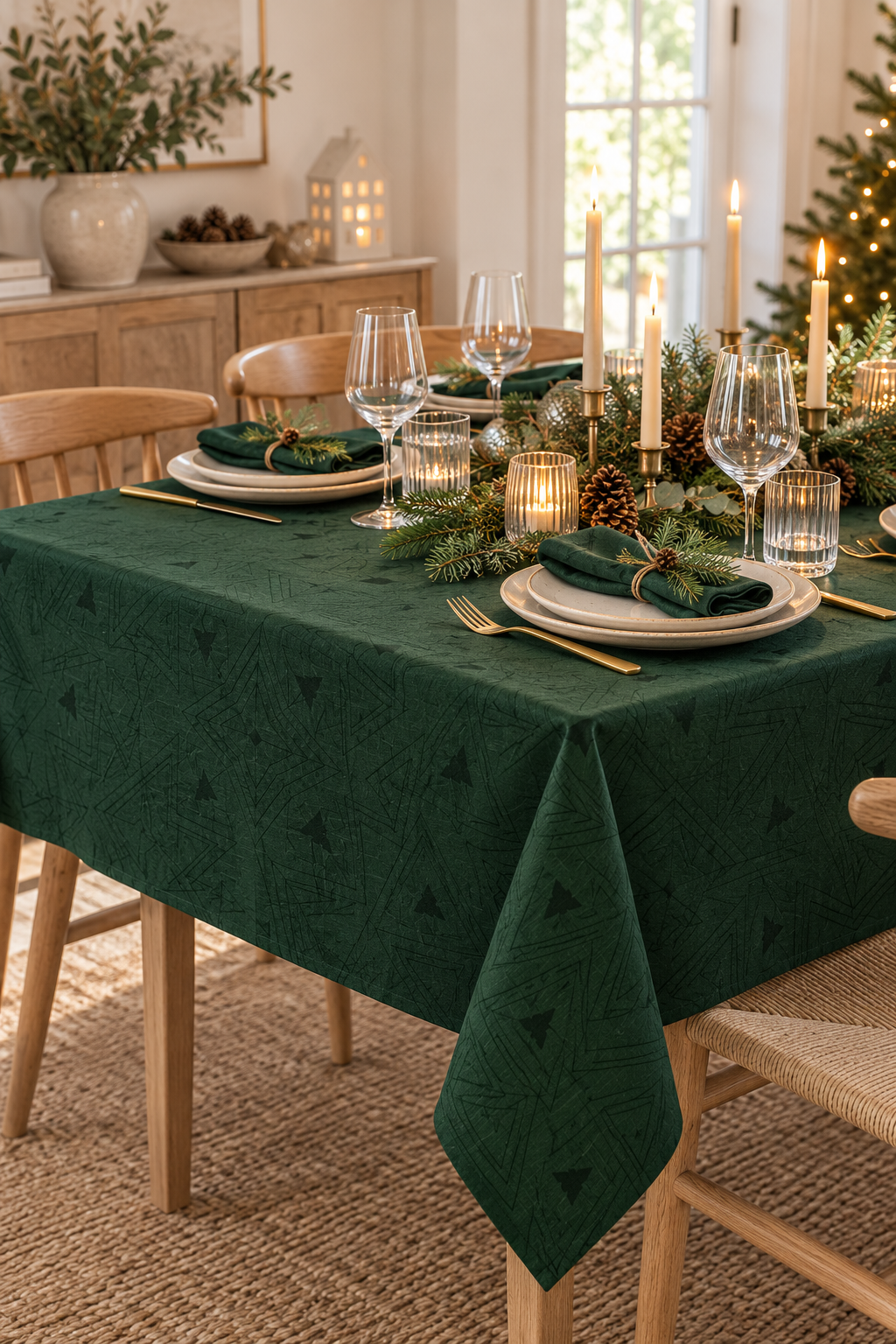 Nappe de Noël Jacquard - Vert 240 cm