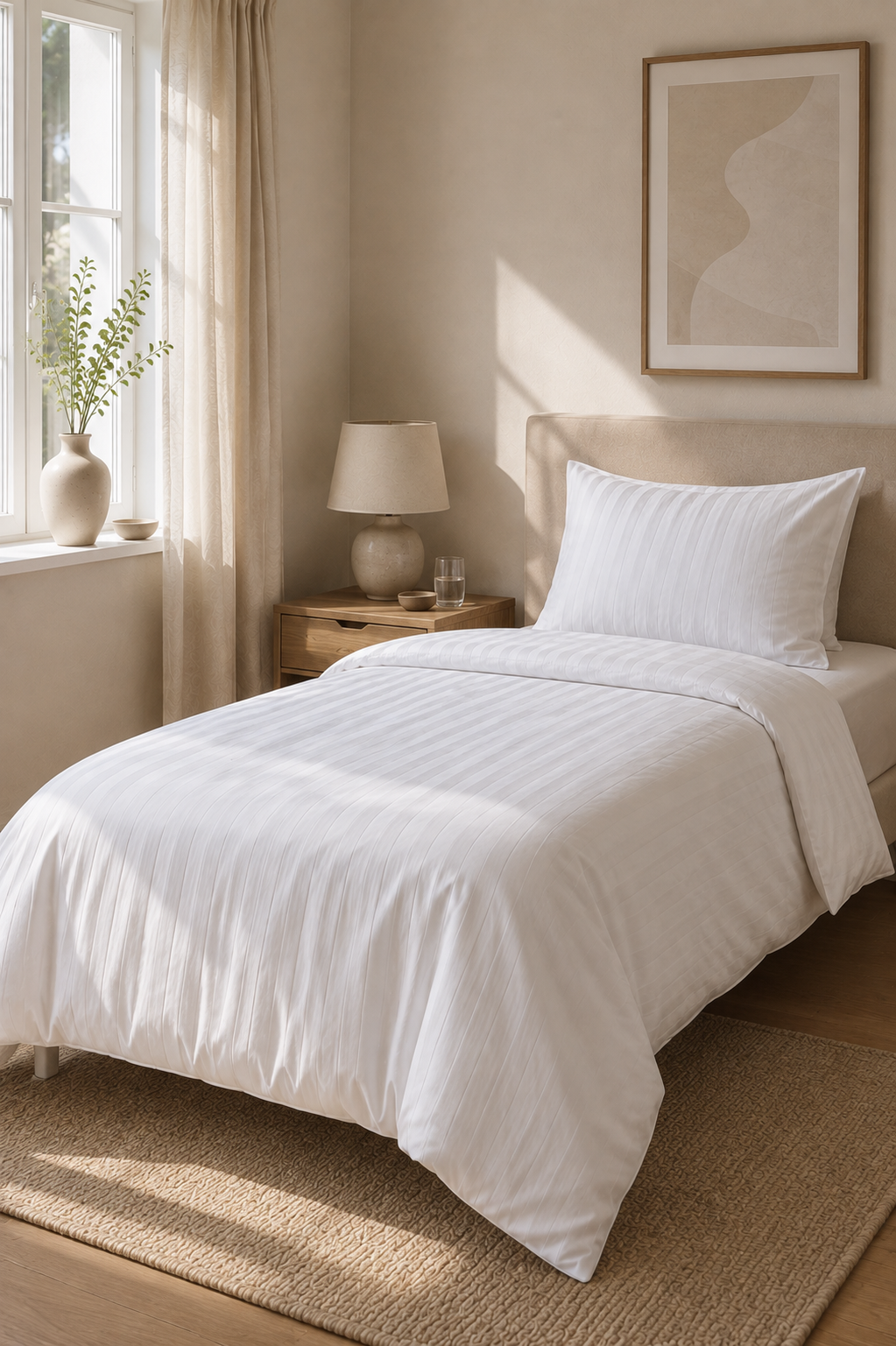 Parure de lit en satin de bambou, Satin blanc 140x200