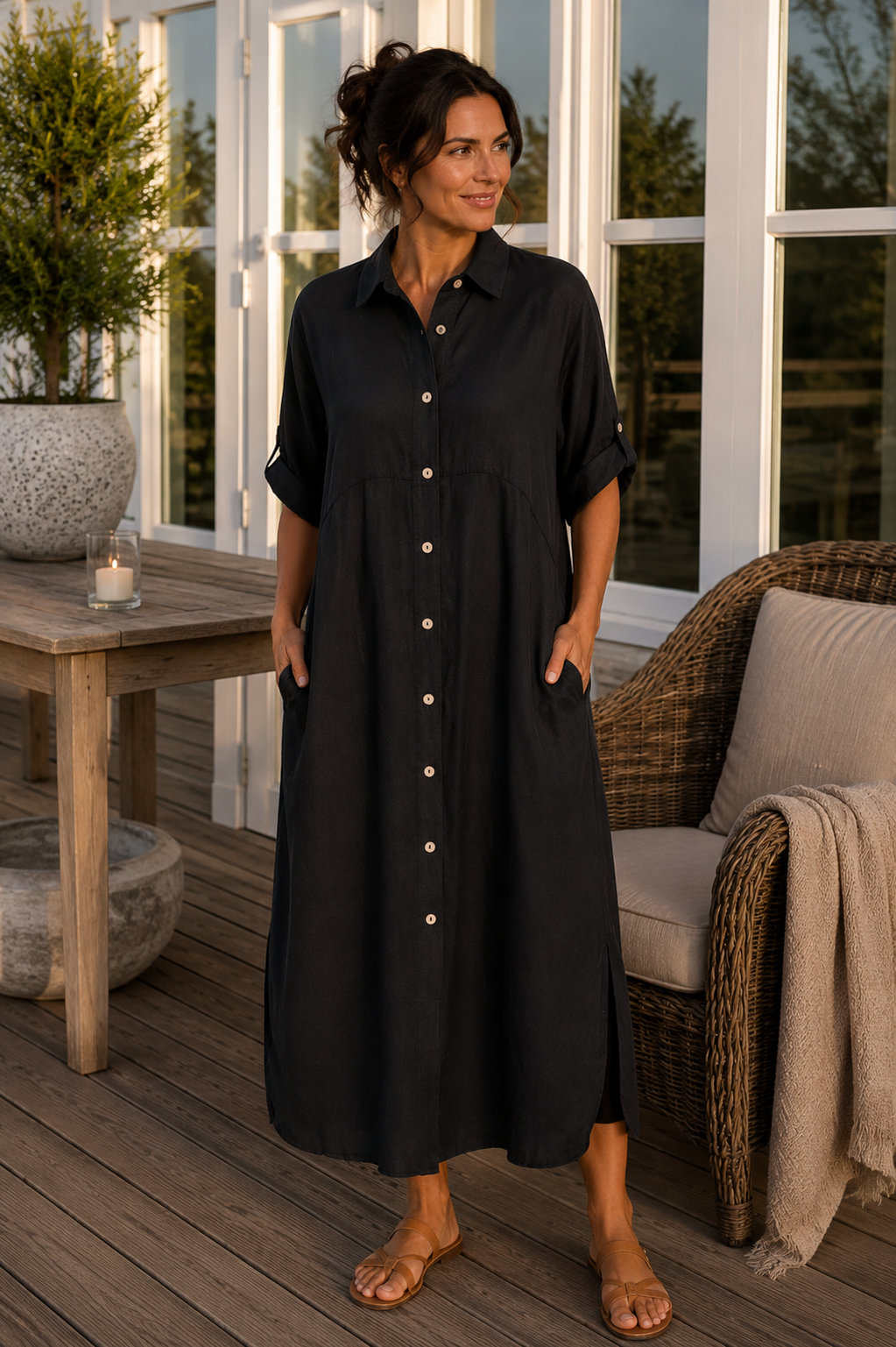 Robe Violetta - Mélange de lin noir