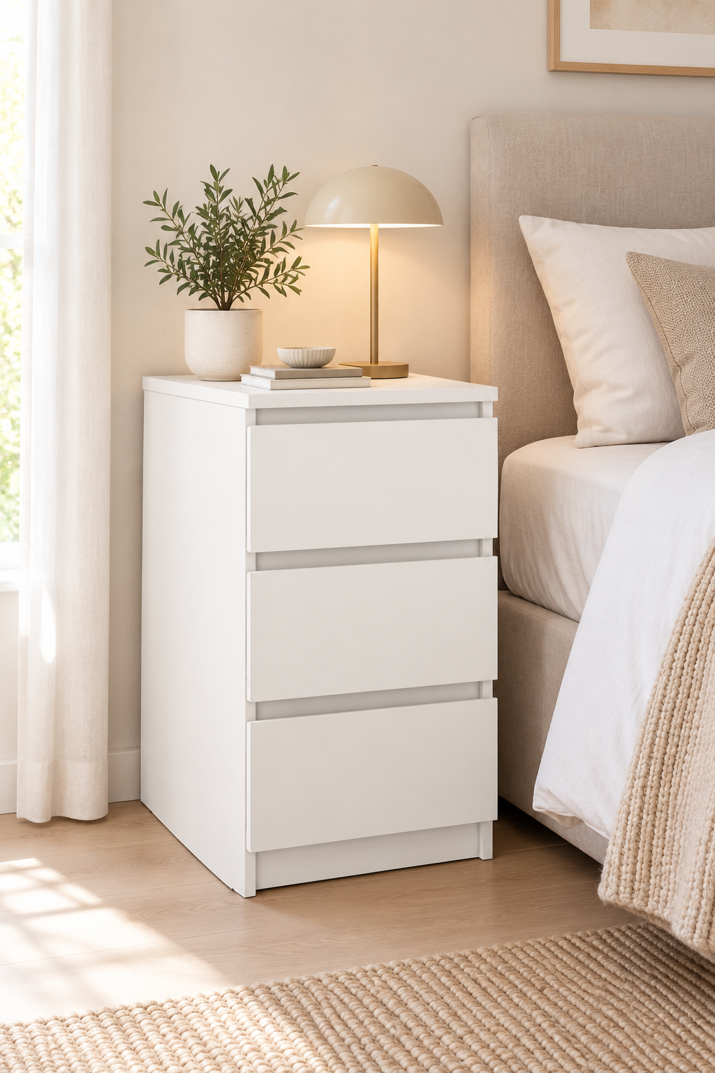 Table de chevet avec 3 tiroirs - Blanc