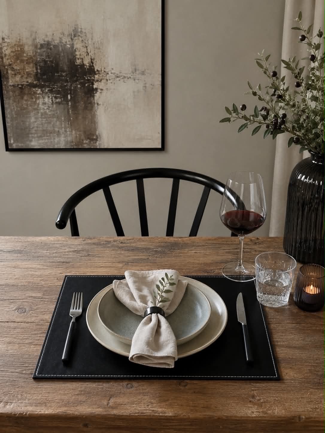Set de table – Noir 30x45 avec couture blanche