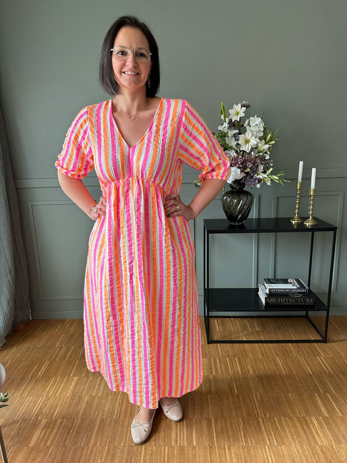 Robe Andrea - Stripe Fuxia/Orange