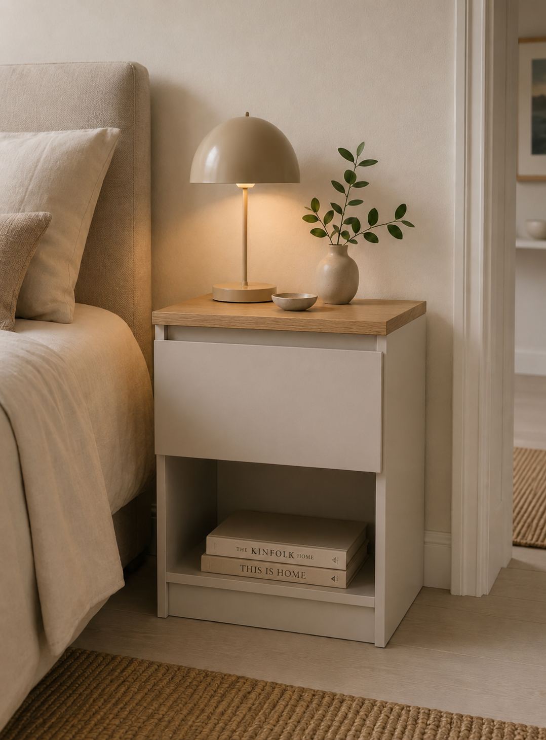 Table de chevet - Hickory / cashmere avec 1 tiroir