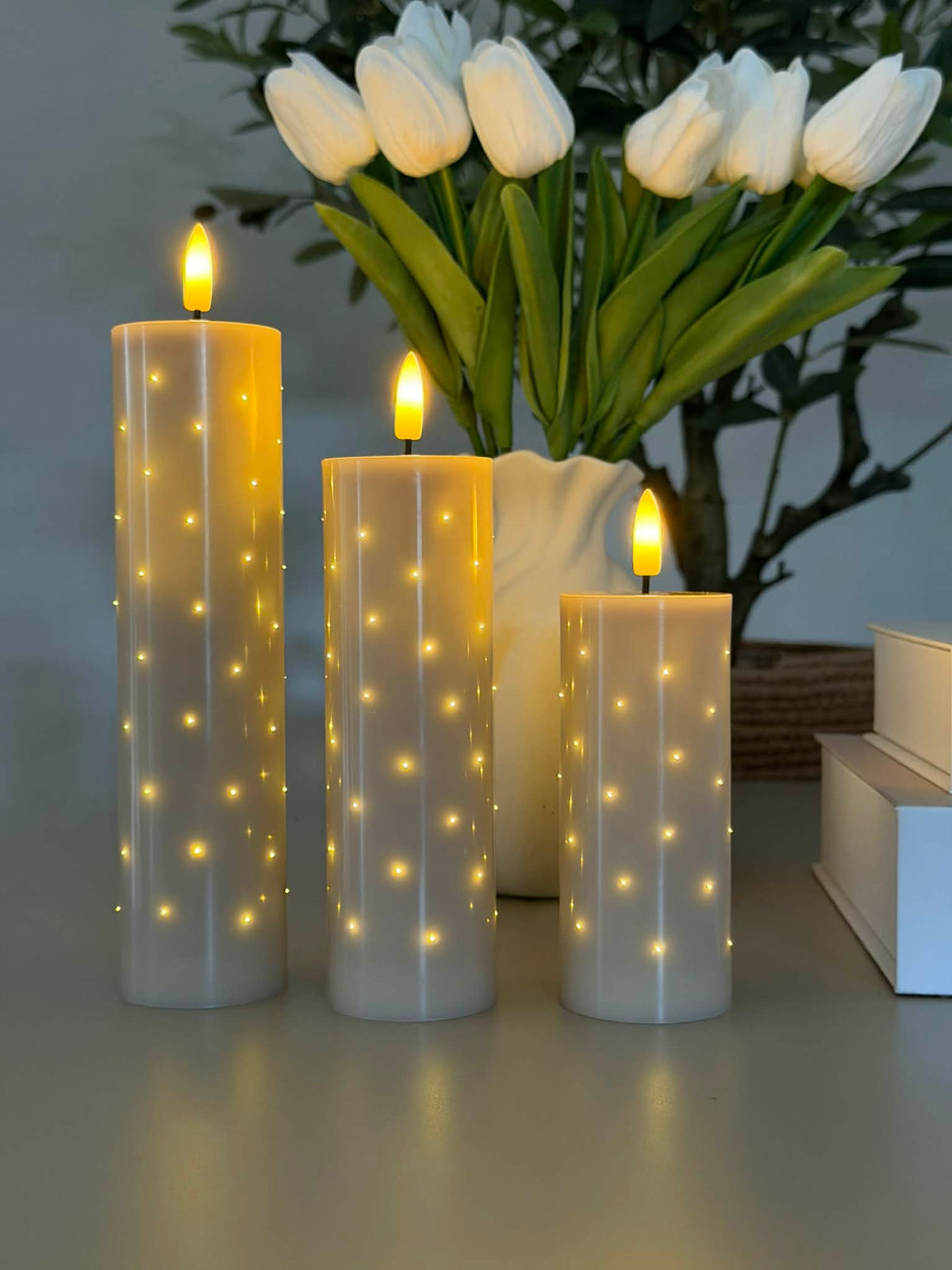 Bougies LED Bloklys TWINKLE beige - Lot de 3 bougies.