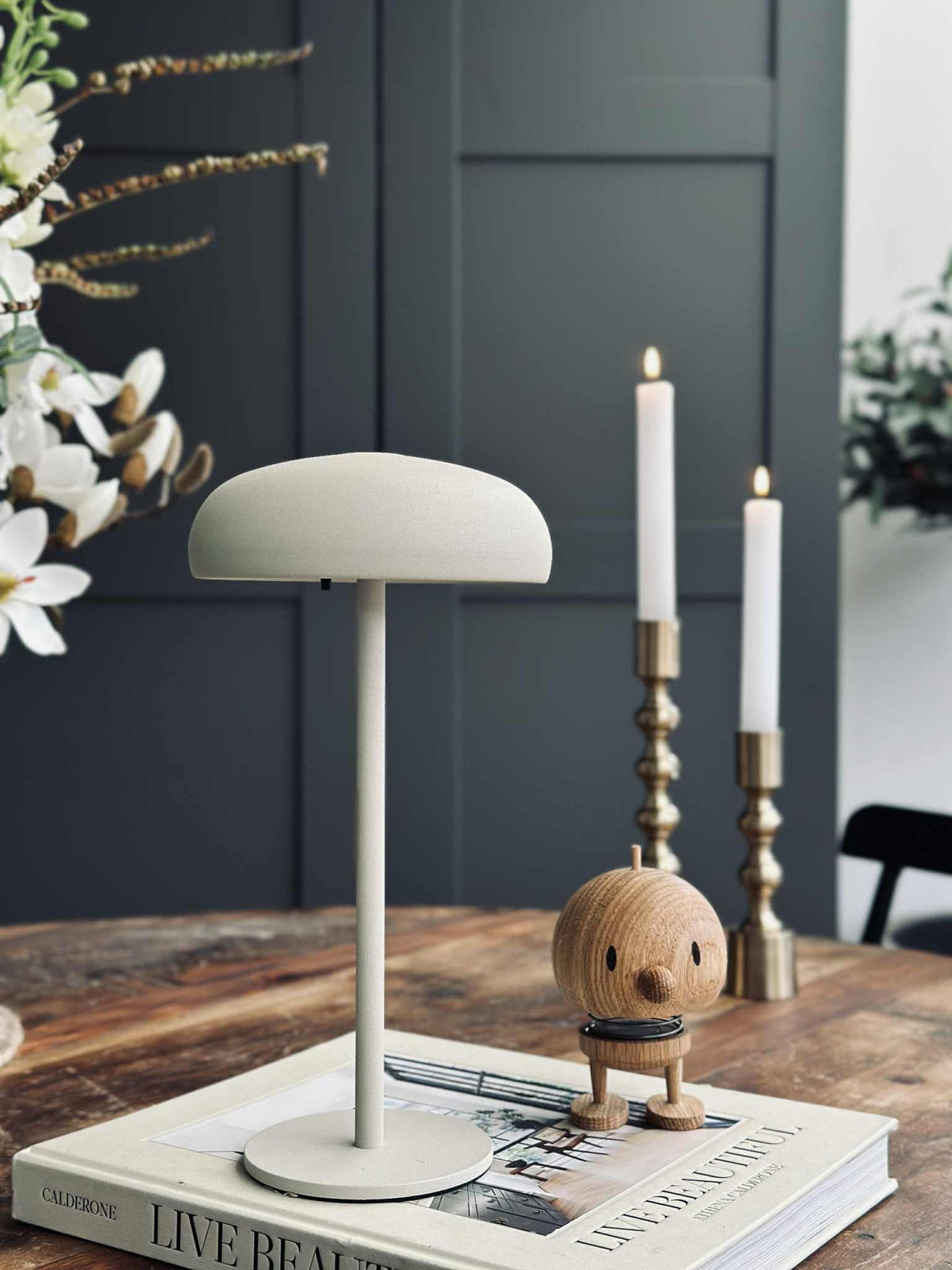 Lampe de table tactile LED Isolde. Noir/Beige