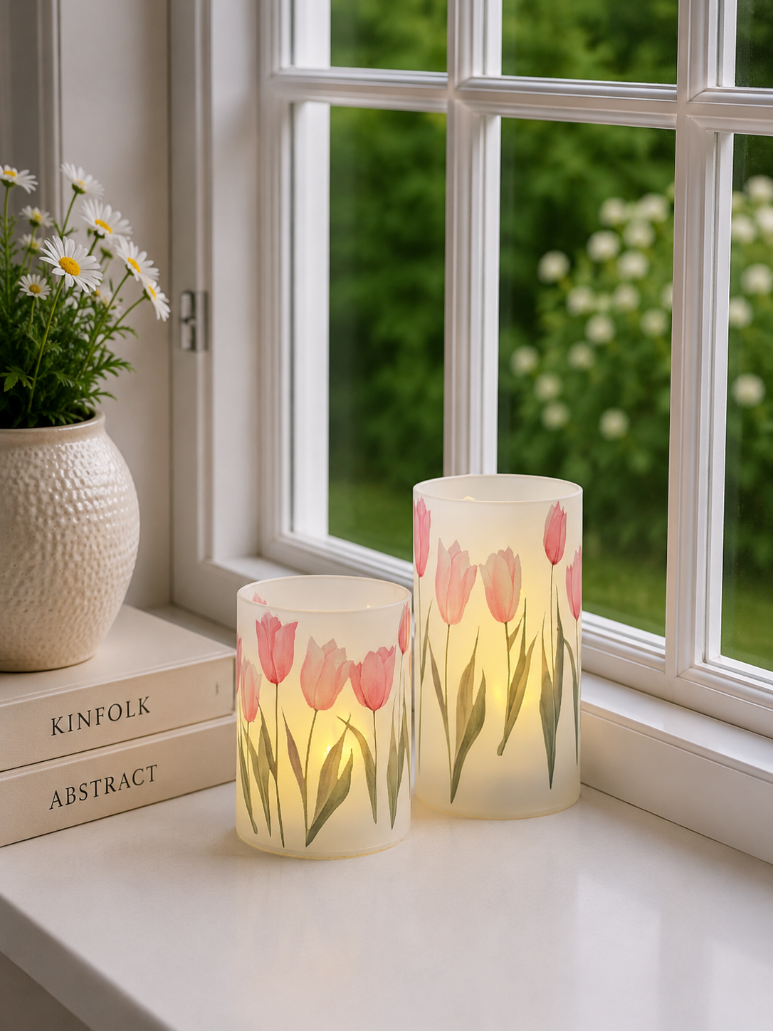 Bougeoirs tulipe avec lumière LED - lot de 2.