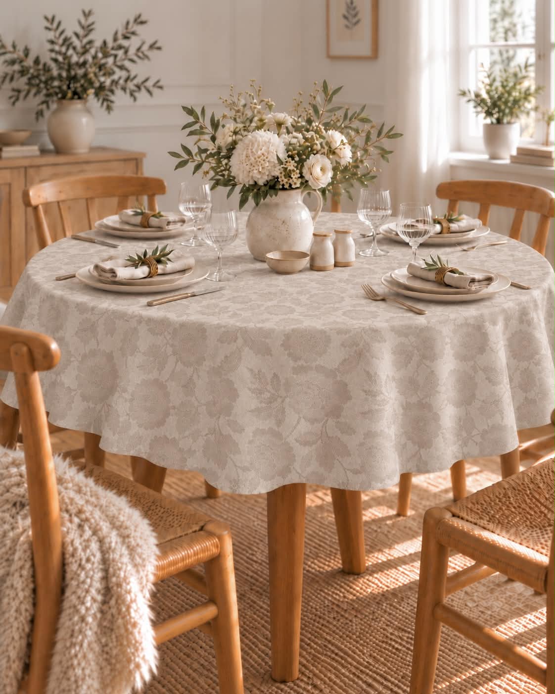 Nappe JACQUARD dia 140cm - Sable