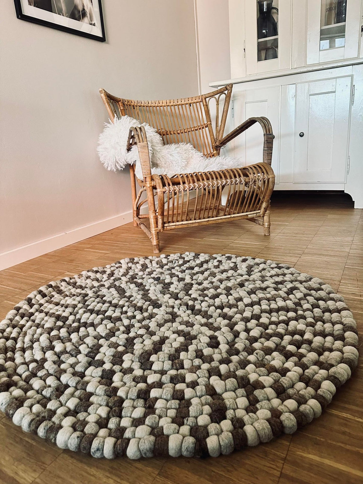 Gulvtæppe m. Dots – Naturmix m. Grå 90 cm - VIAMAJA.DK