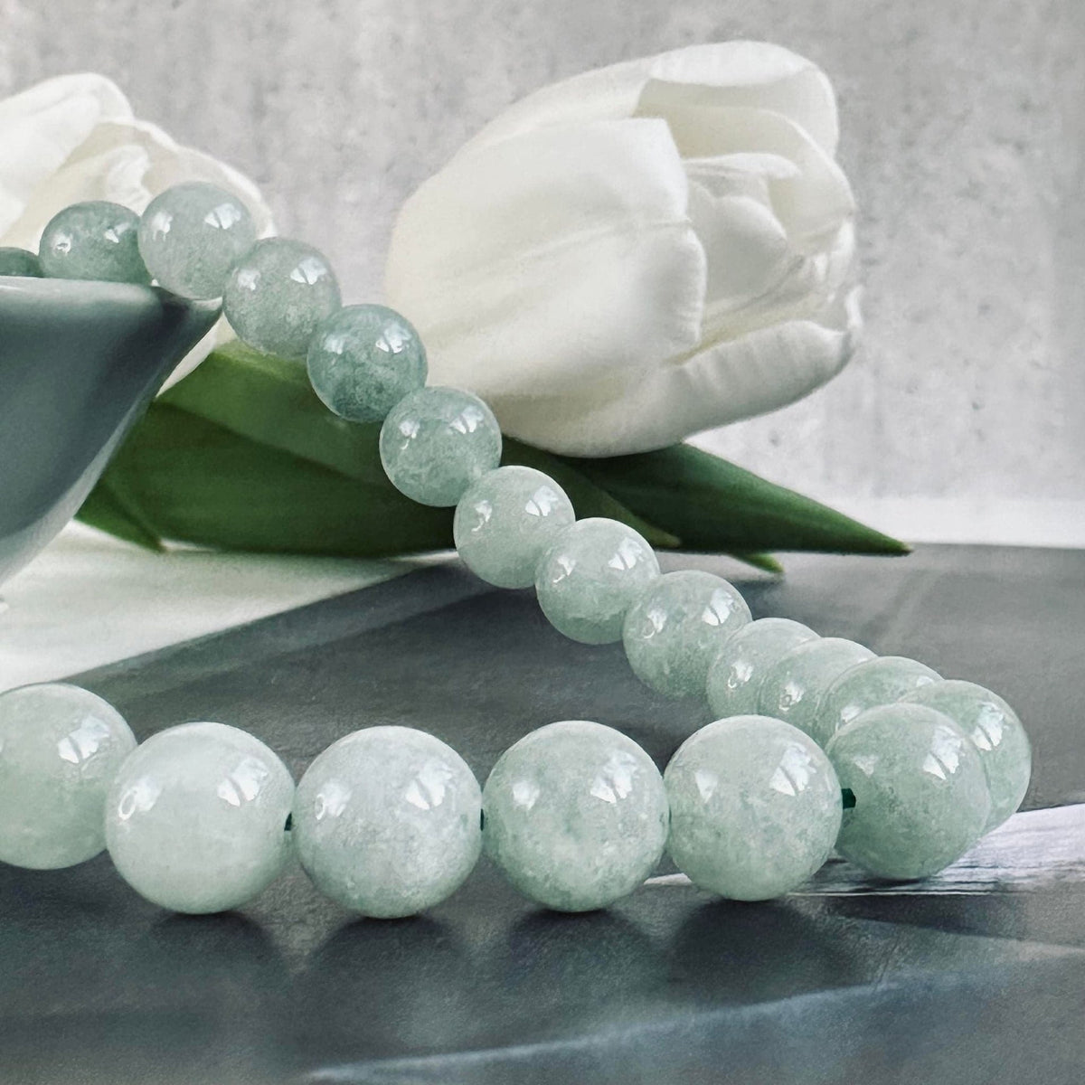 Collier Mary Jade vert avec perles rondes
