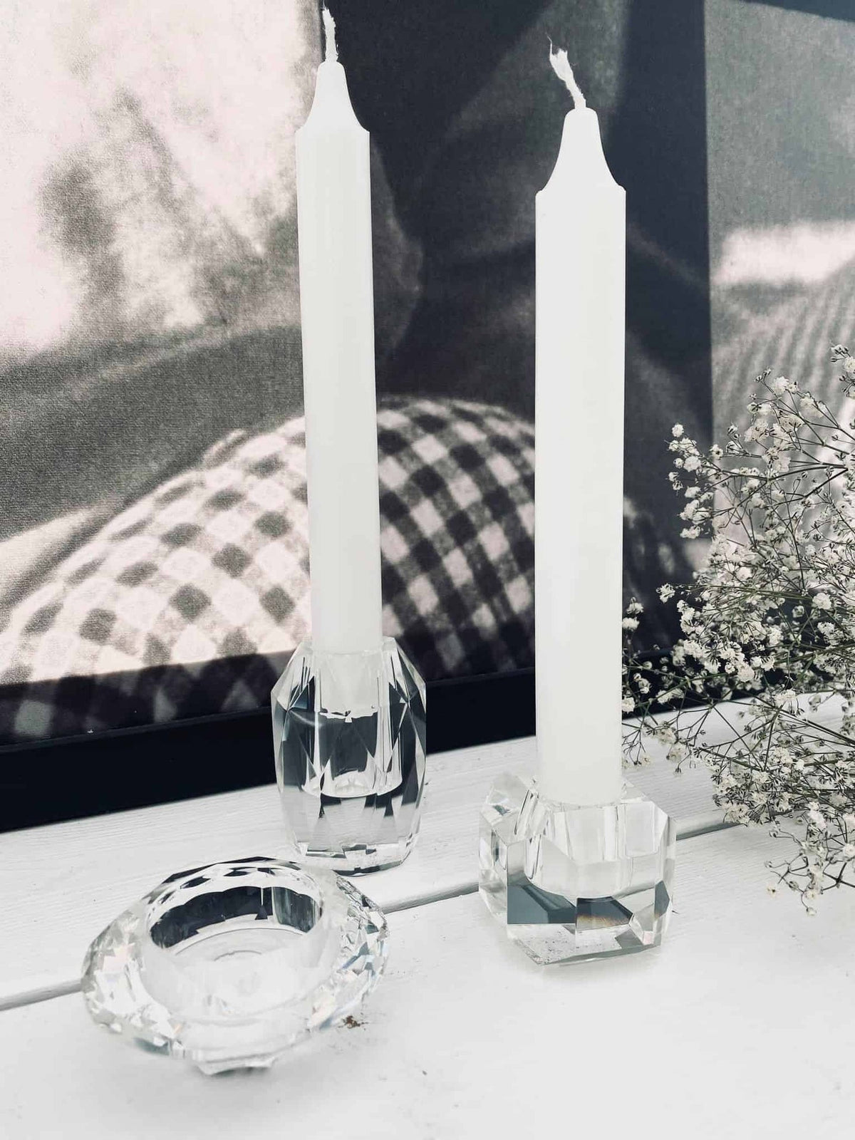 Høj Diamant Lysestage i klar glas - VIAMAJA.DK