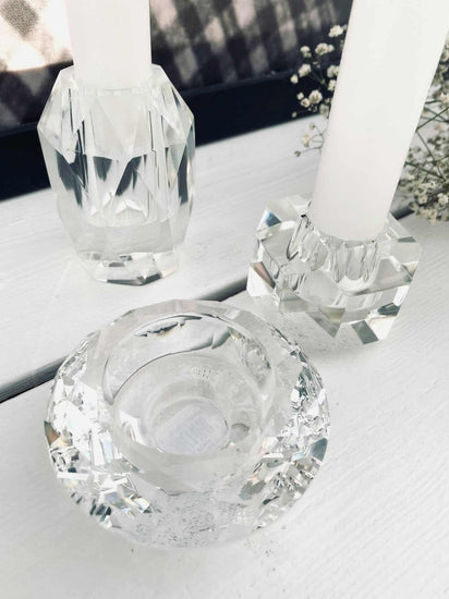 Høj Diamant Lysestage i klar glas - VIAMAJA.DK